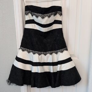Jessica McClintock Black and White Strapless Dress Made In USA